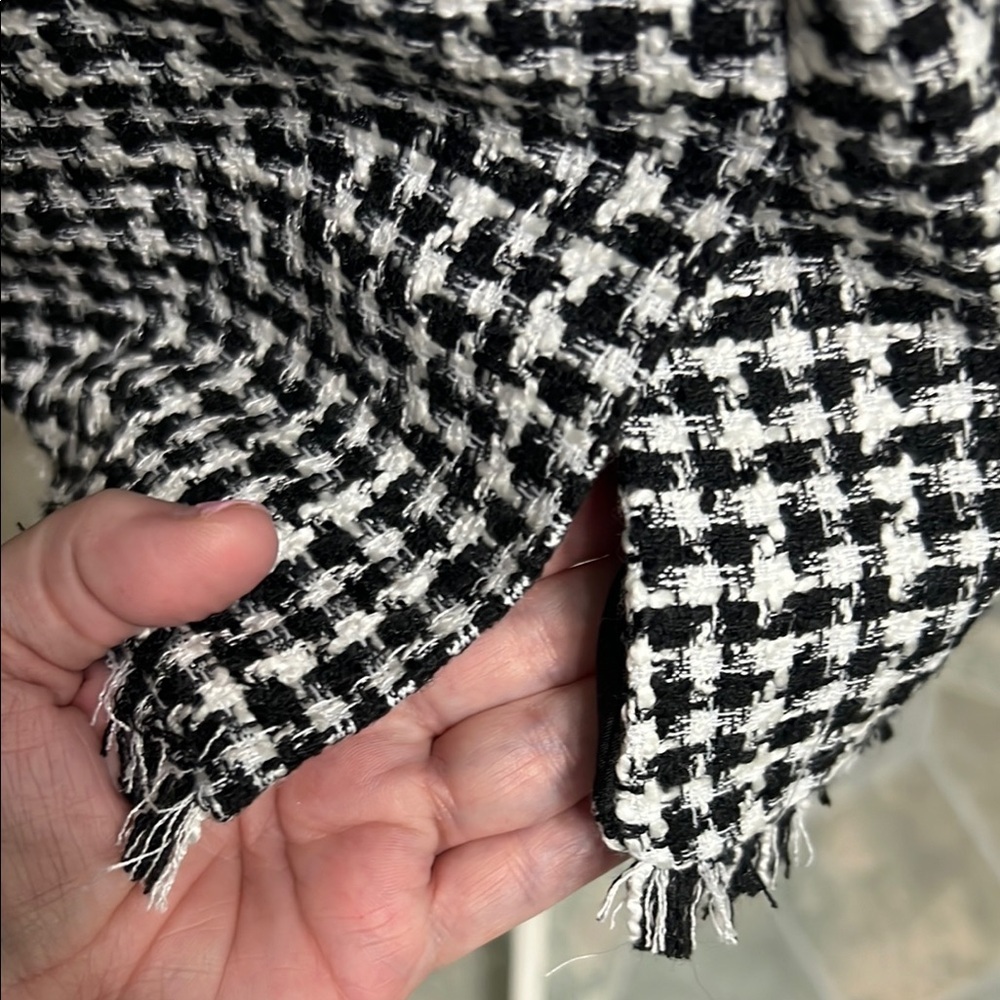 Ann Taylor Petite 14P Black White Houndstooth Fringe Trim One Button Blazer - Picture 6 of 14